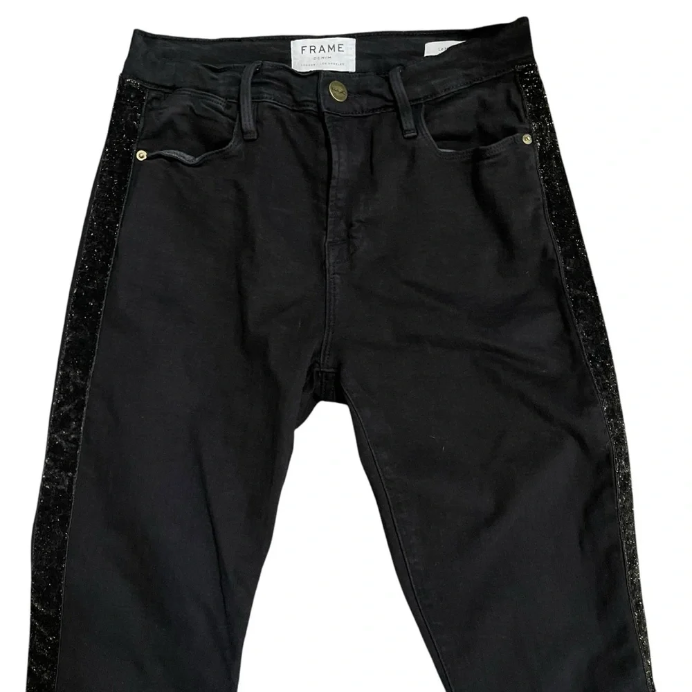 FRAME Le High Straight Glitter Stripe Jeans‎ Size 25 - Picture 7 of 15